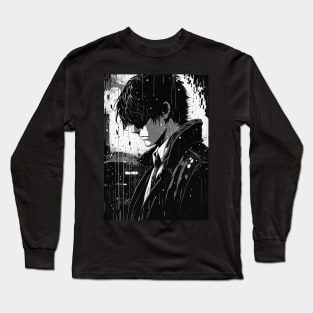 Sad manga man in the rain Long Sleeve T-Shirt